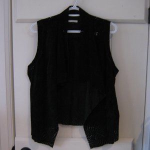 My Tribe Black Perforated Suede Vest